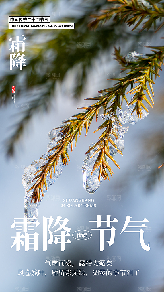 中国传统二十四节气霜降宣传海报模板