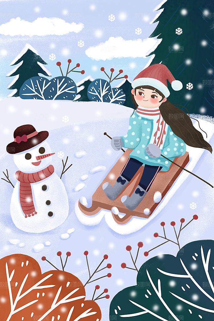 中国传统二十四节气大雪节气宣传插画海报