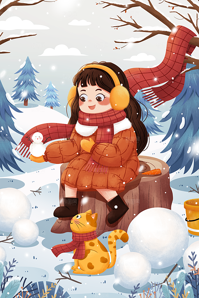 中国传统二十四节气大雪节气宣传插画海报