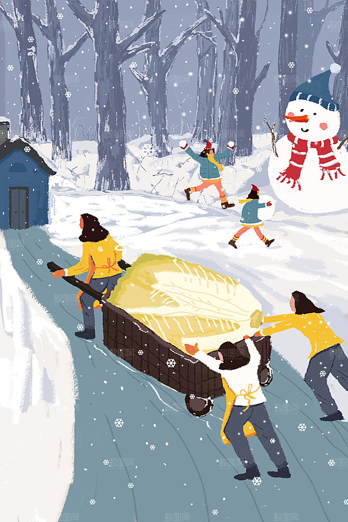 中国传统二十四节气大雪节气宣传插画海报