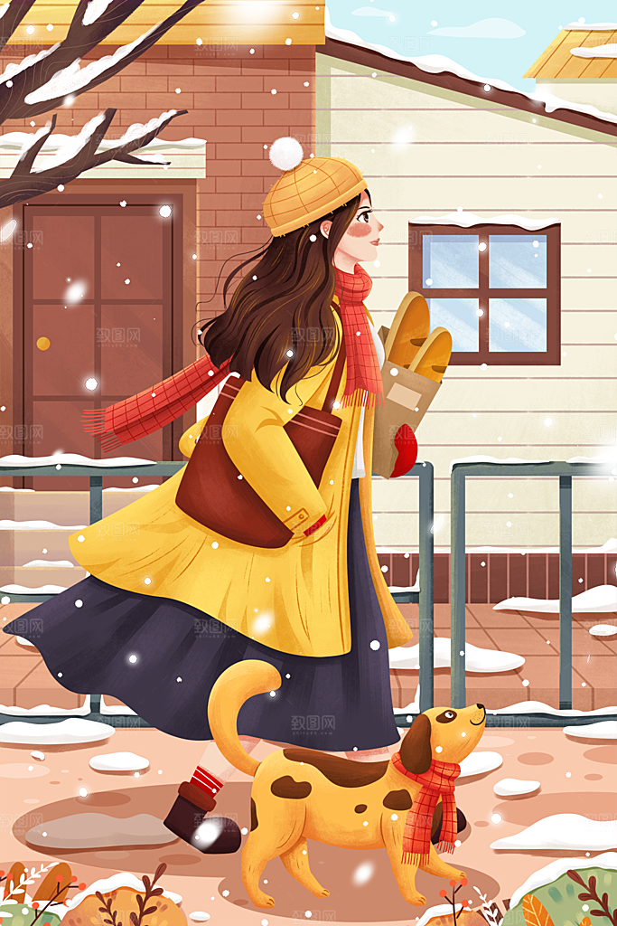 中国传统二十四节气大雪节气宣传插画海报
