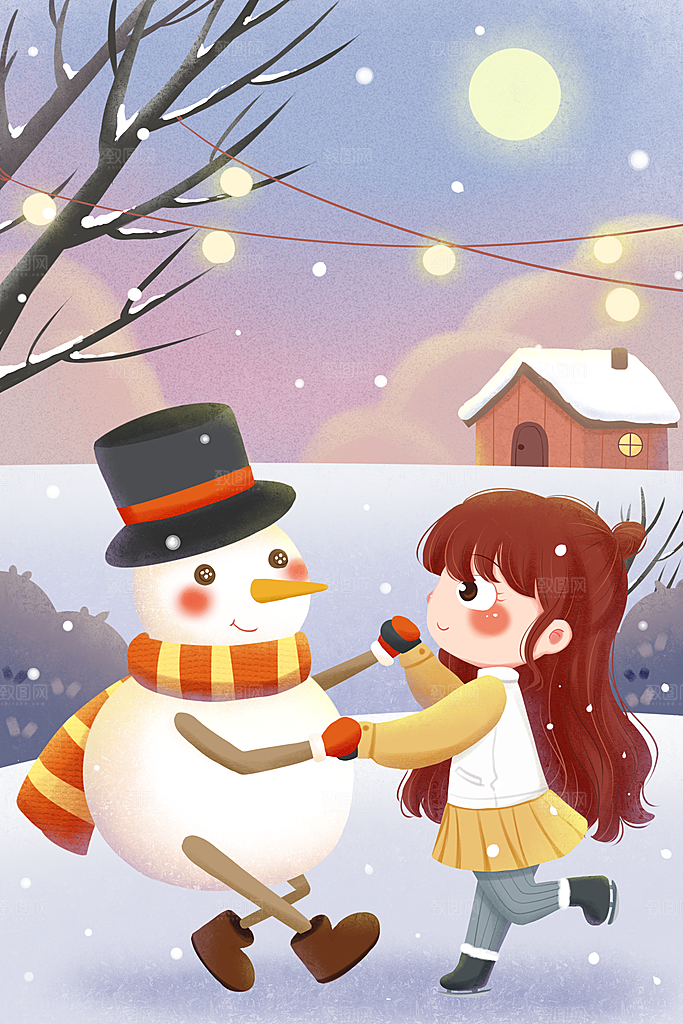 中国传统二十四节气大雪节气宣传插画海报