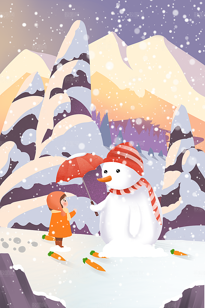 中国传统二十四节气大雪节气宣传插画海报