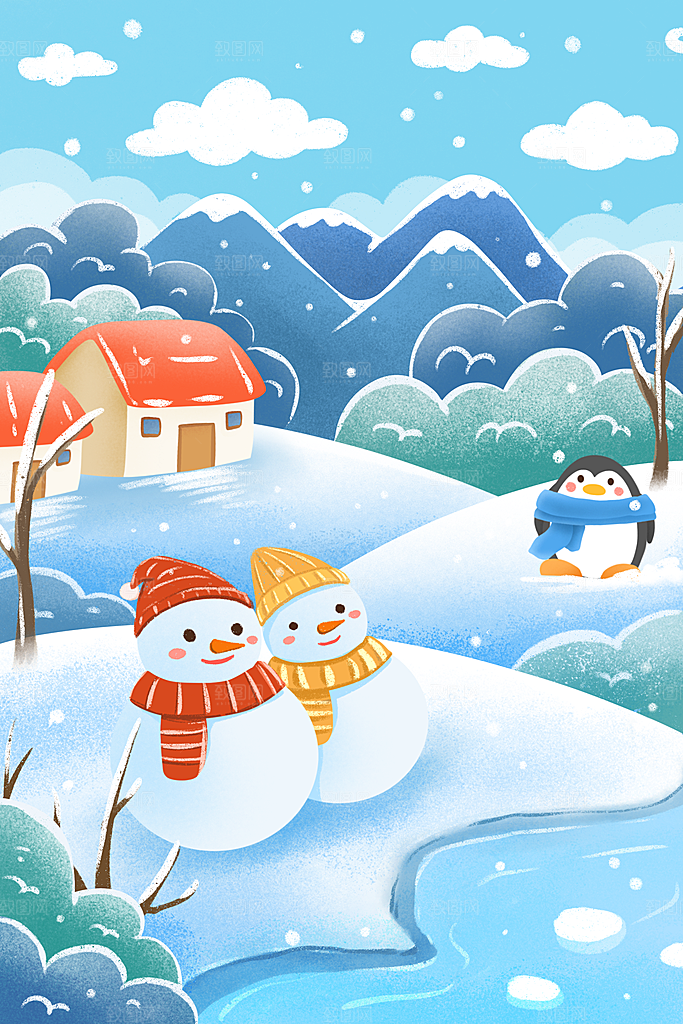 中国传统二十四节气大雪节气宣传插画海报