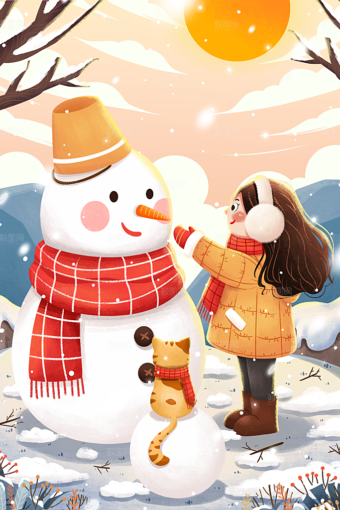 中国传统二十四节气大雪节气宣传插画海报