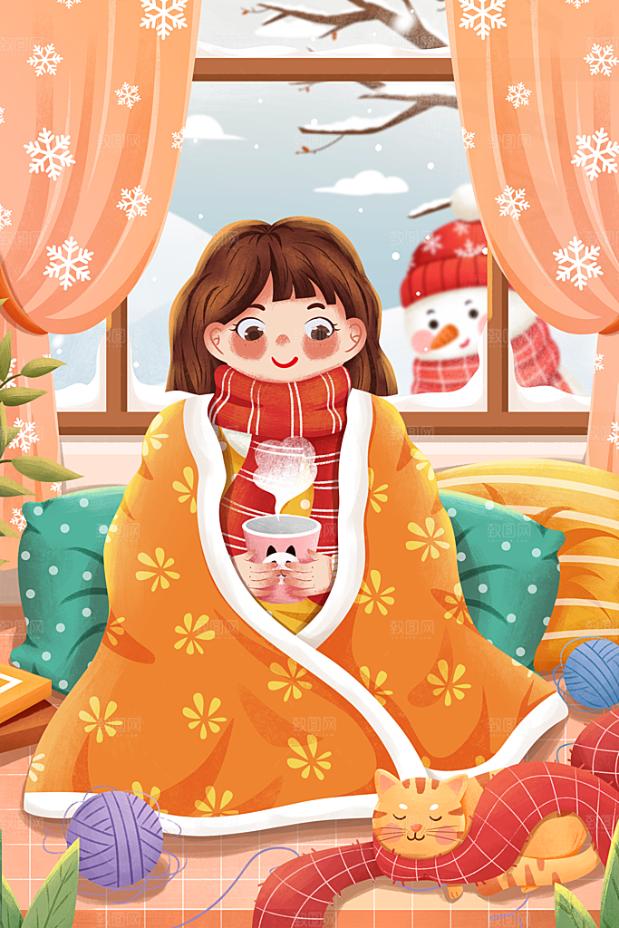 中国传统二十四节气大雪节气宣传插画海报