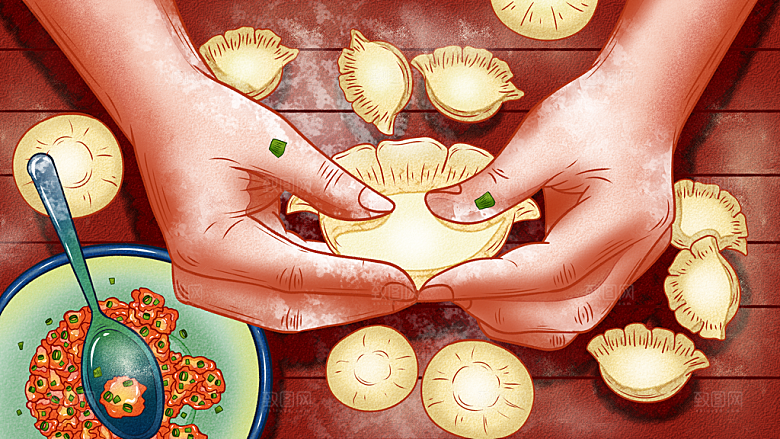 创意卡通中国传统二十四节气冬至插画海报