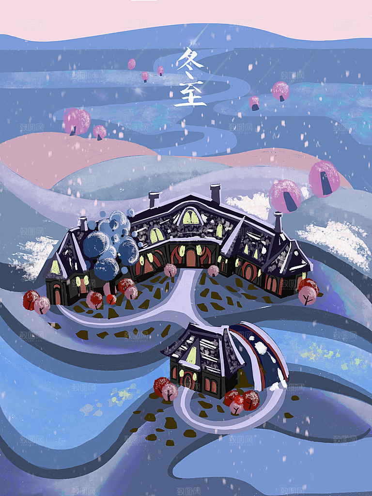 创意卡通中国传统二十四节气冬至插画海报