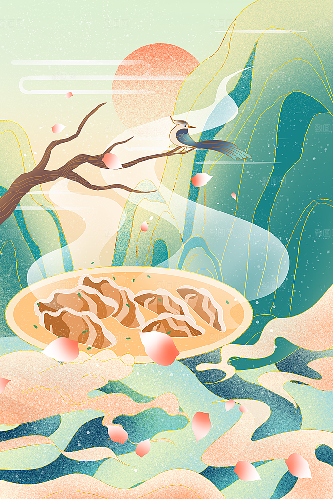 创意卡通中国传统二十四节气冬至插画海报
