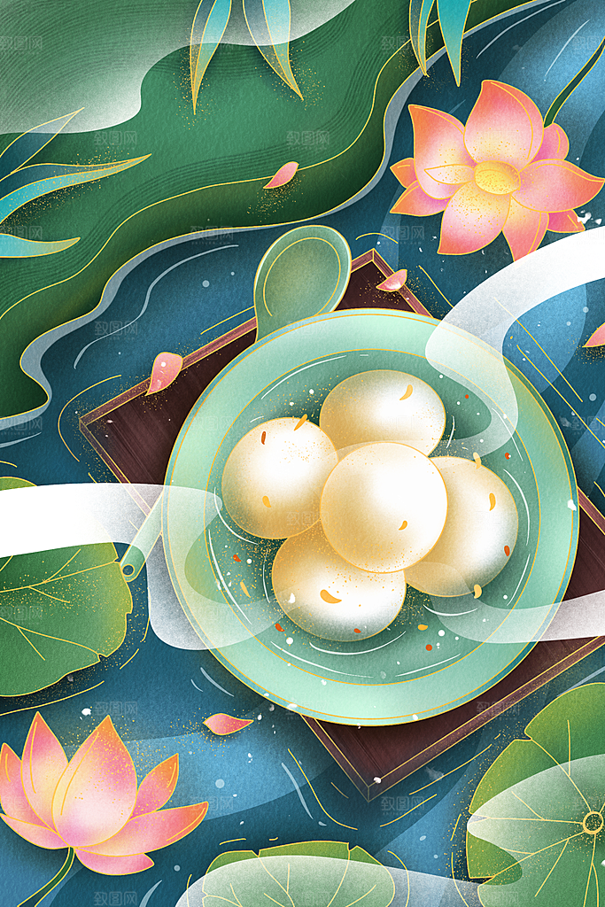 创意卡通中国传统二十四节气冬至插画海报