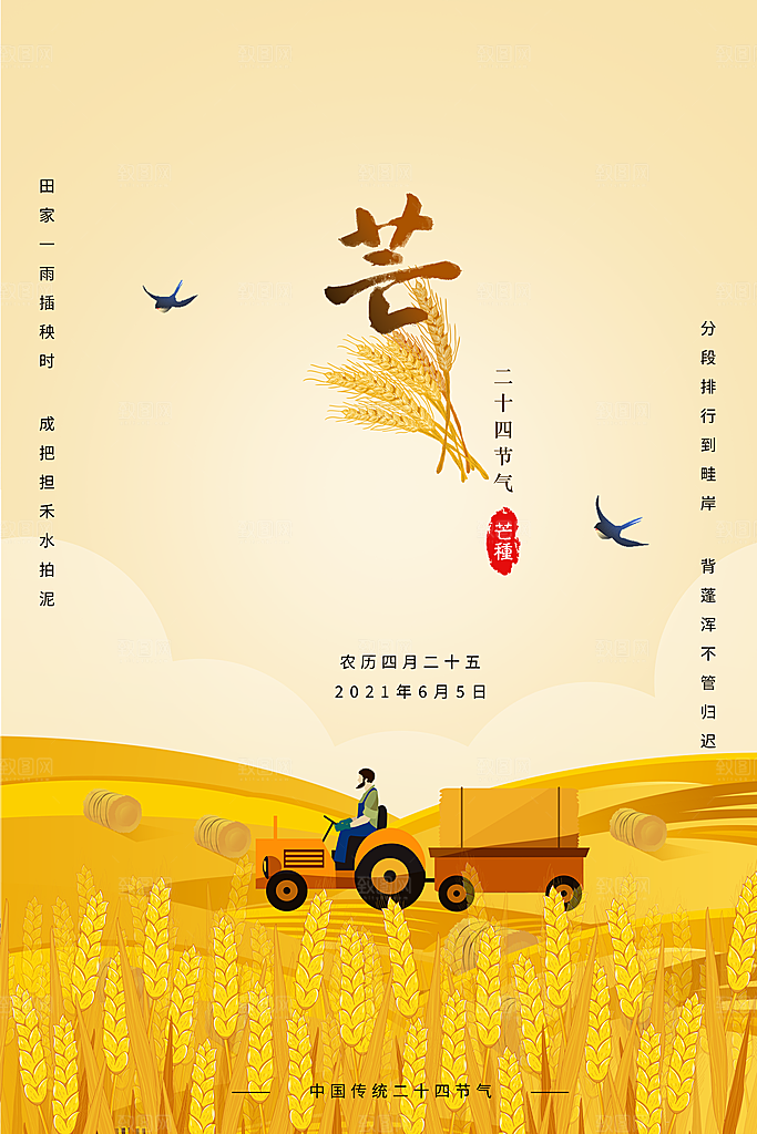 中国传统二十四节气芒种节气宣传海报
