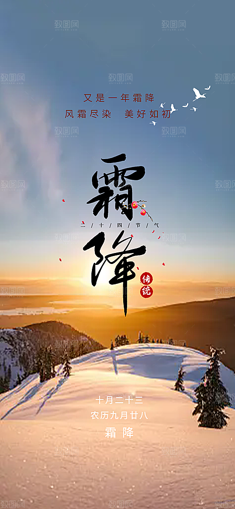 二十四节气霜降宣传活动海报