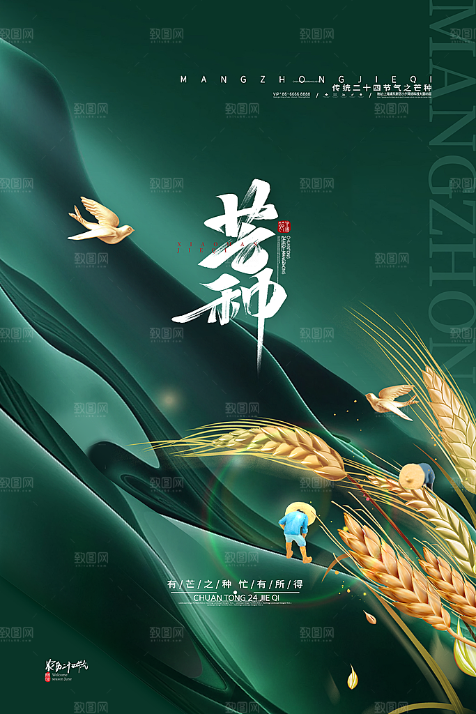 中国传统二十四节气芒种节气宣传海报