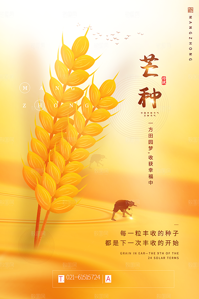 中国传统二十四节气芒种节气宣传海报