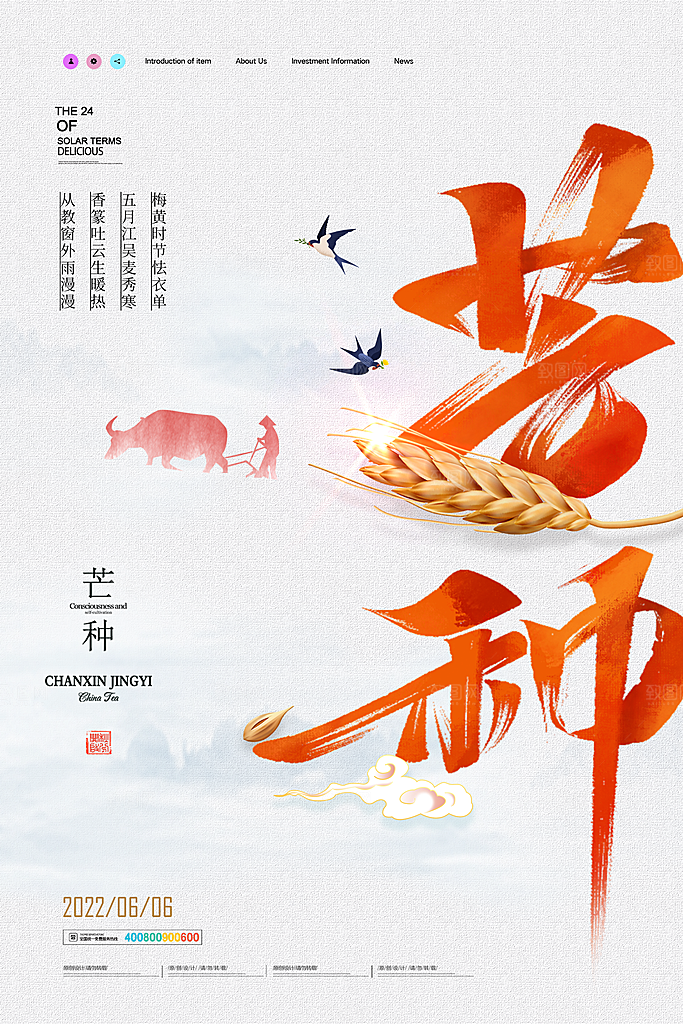 中国传统二十四节气芒种节气宣传海报