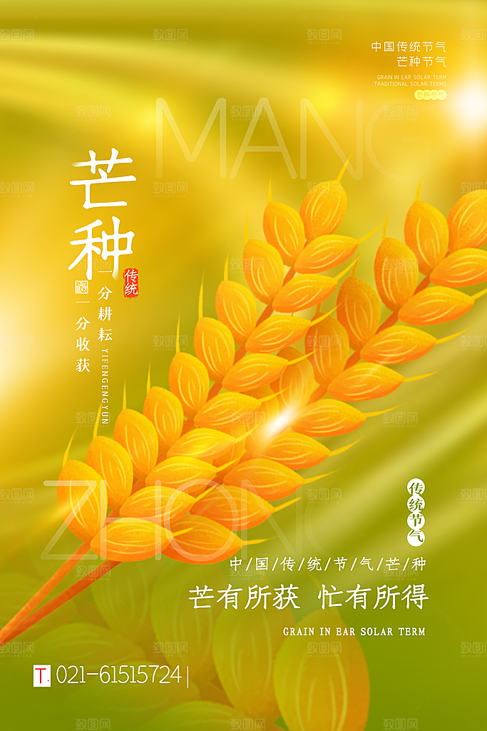 中国传统二十四节气芒种节气宣传海报