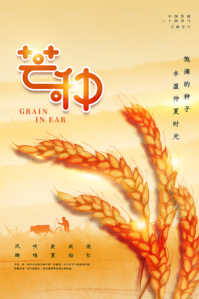 中国传统二十四节气芒种节气宣传海报