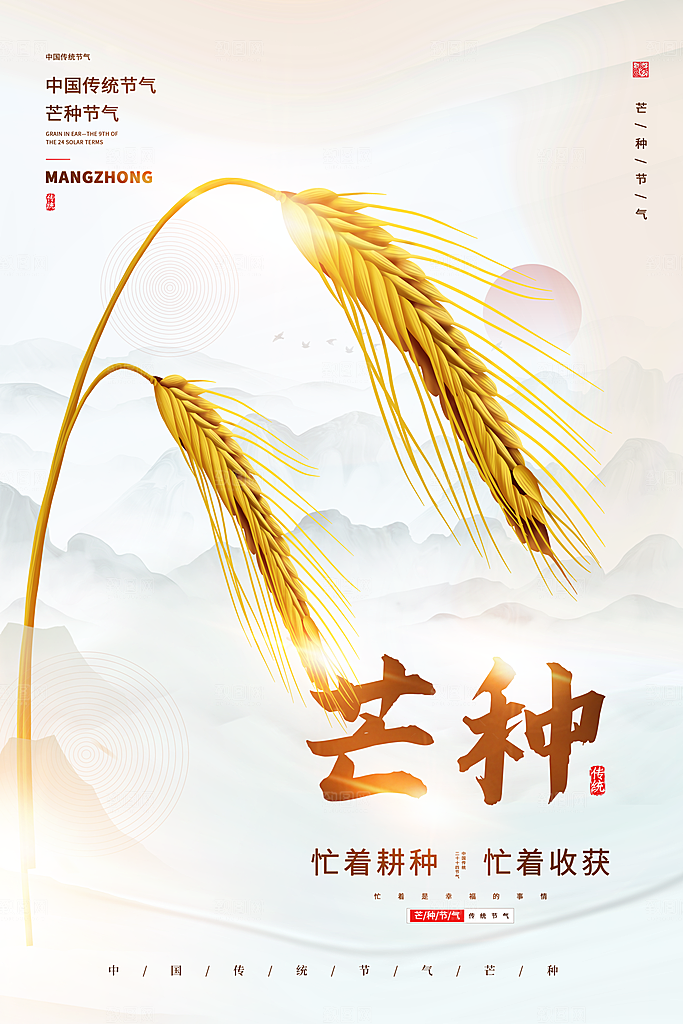 中国传统二十四节气芒种节气宣传海报
