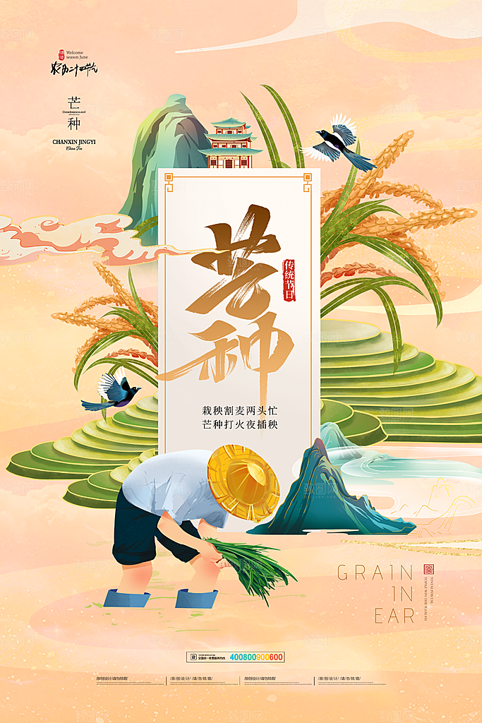中国传统二十四节气芒种节气宣传海报