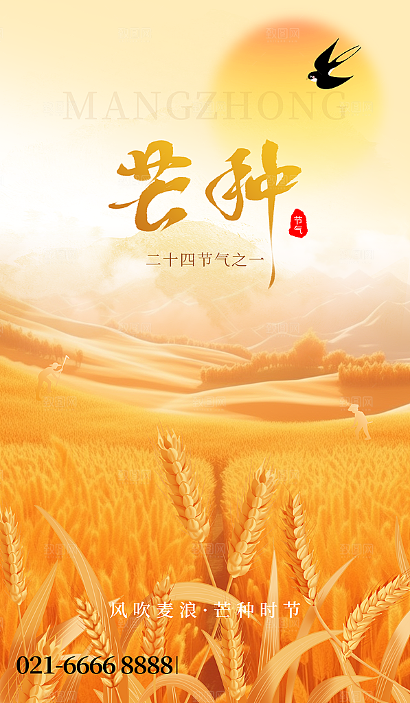 中国传统二十四节气芒种节气宣传海报