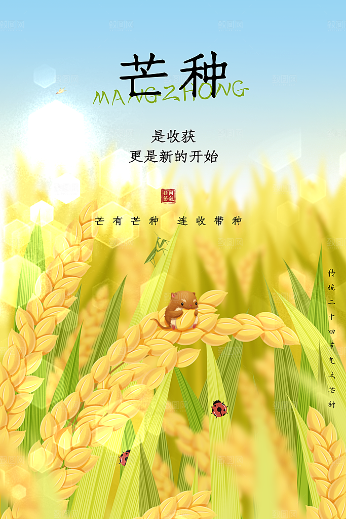 中国传统二十四节气芒种节气宣传海报
