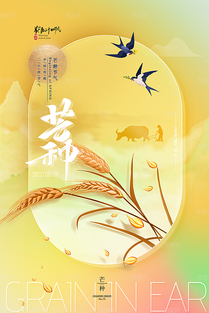 中国传统二十四节气芒种节气宣传海报