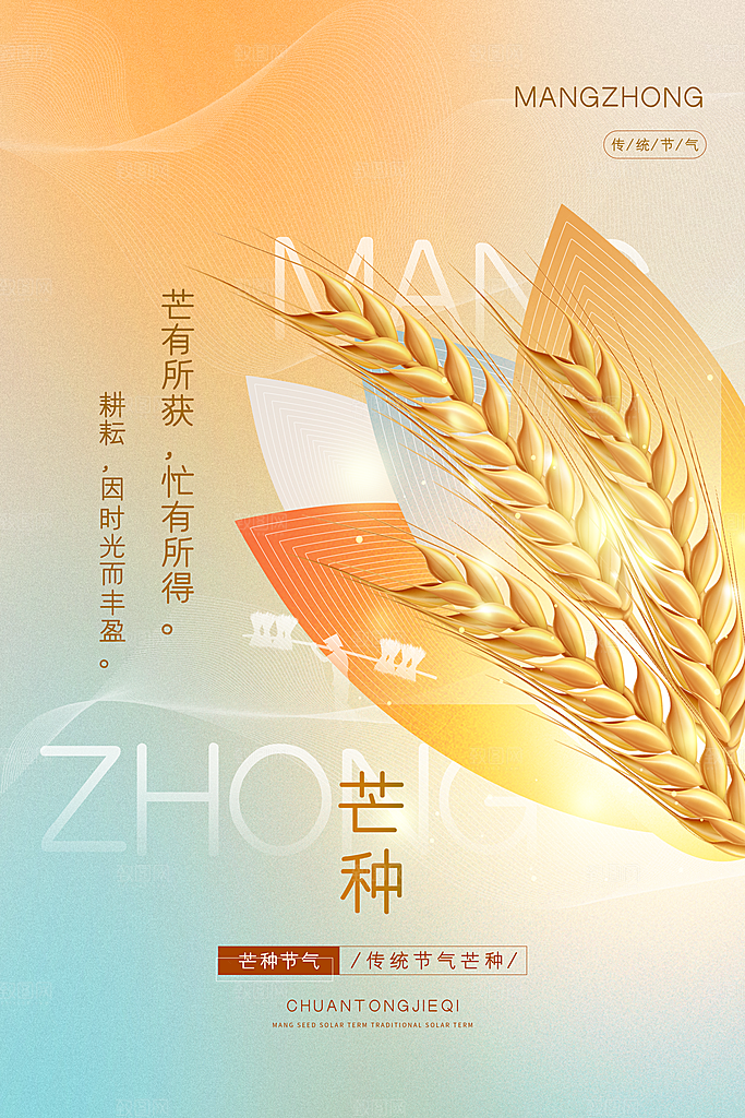中国传统二十四节气芒种节气宣传海报