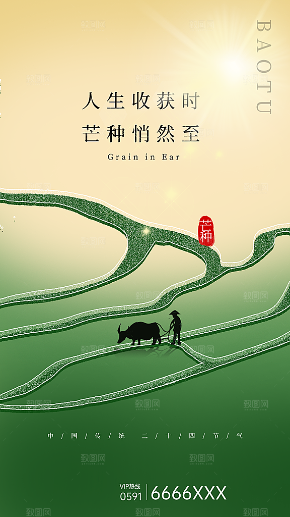 中国传统二十四节气芒种节气宣传海报