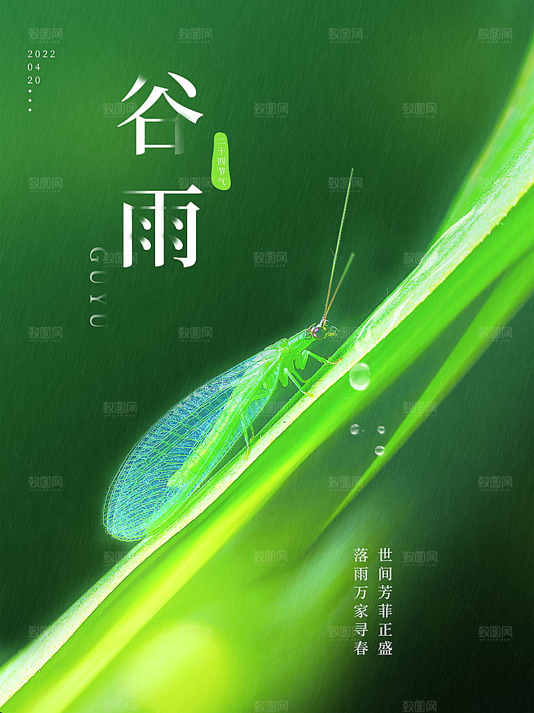 高端大气谷雨节气宣传海报