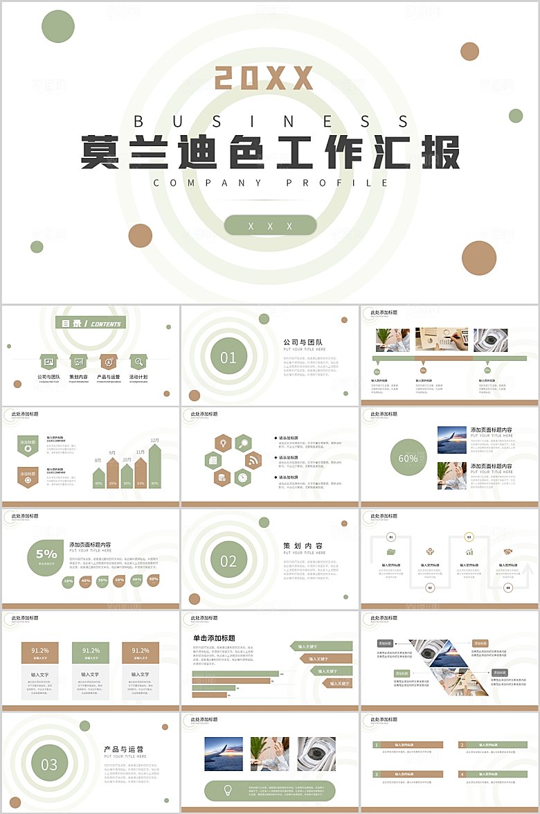 莫兰迪色工作汇报PPT模板