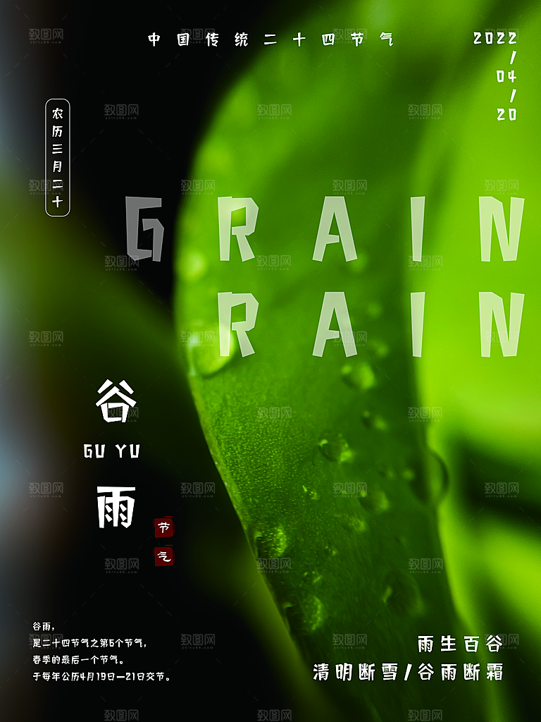 高级谷雨节气宣传海报