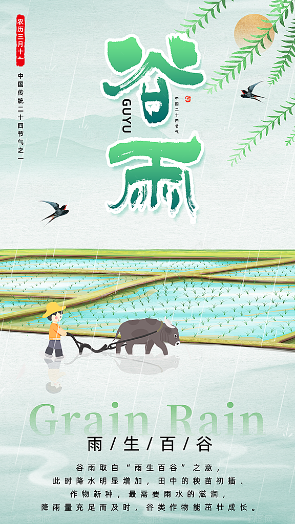 大气谷雨节气宣传海报