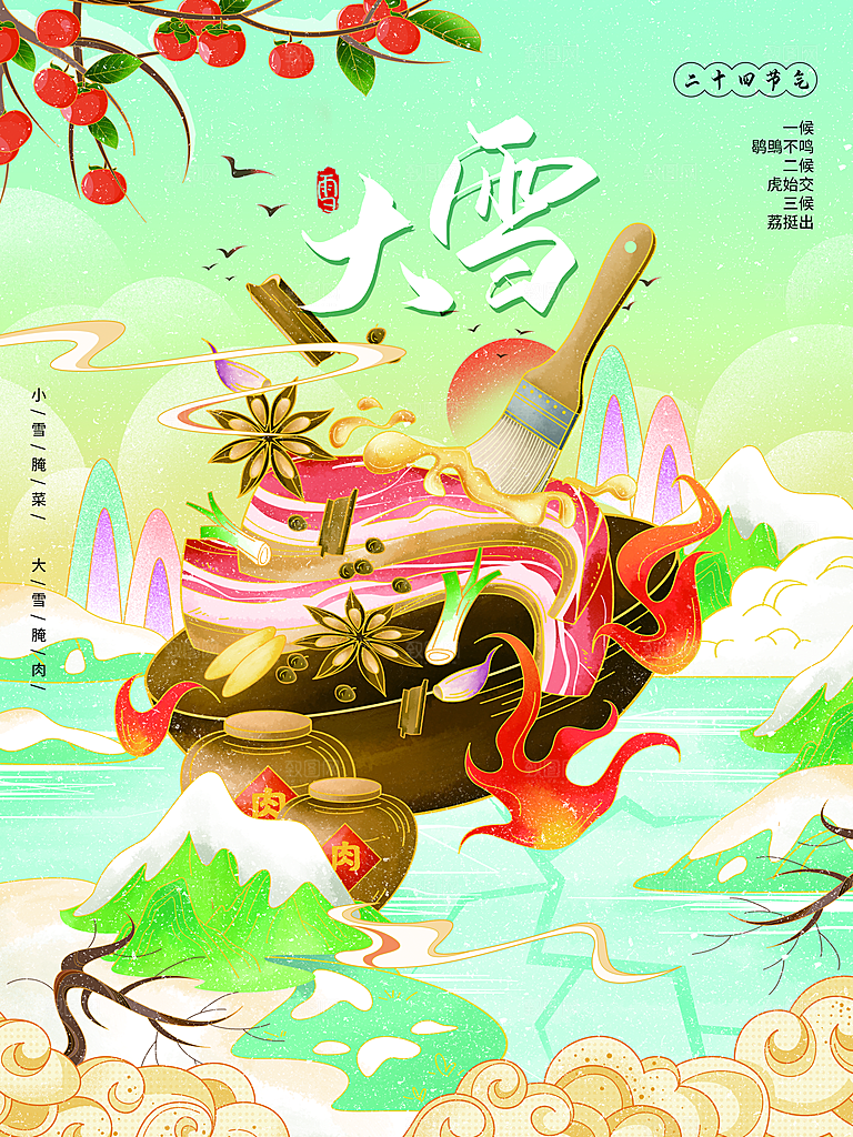 中国传统二十四节气大雪节气宣传海报