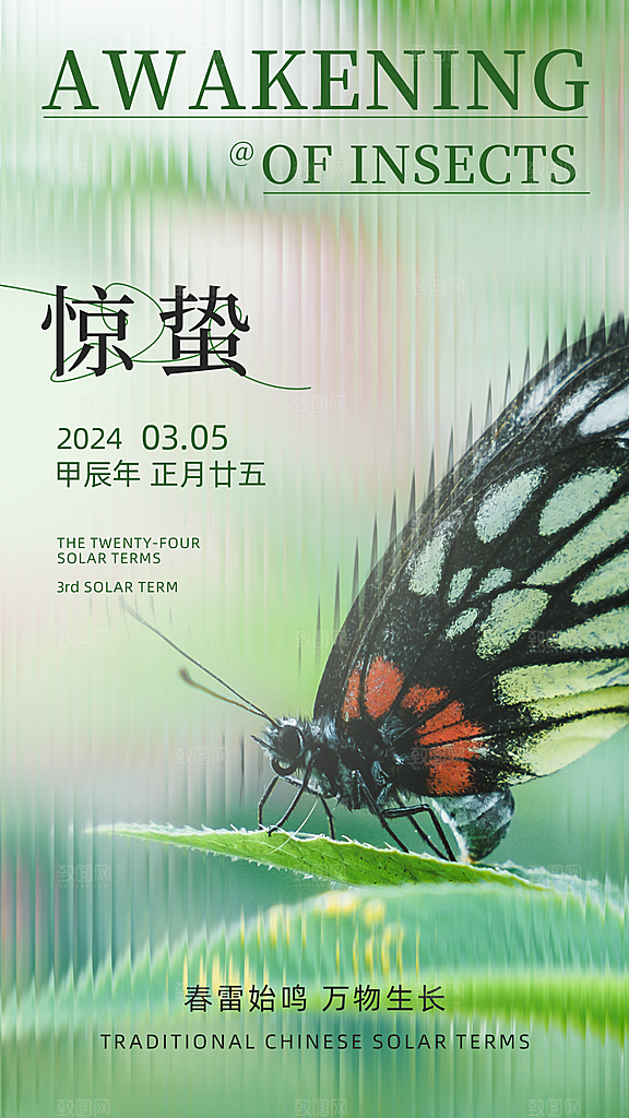 清新惊蛰节气宣传海报