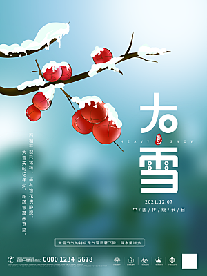 中国传统二十四节气大雪节气宣传海报