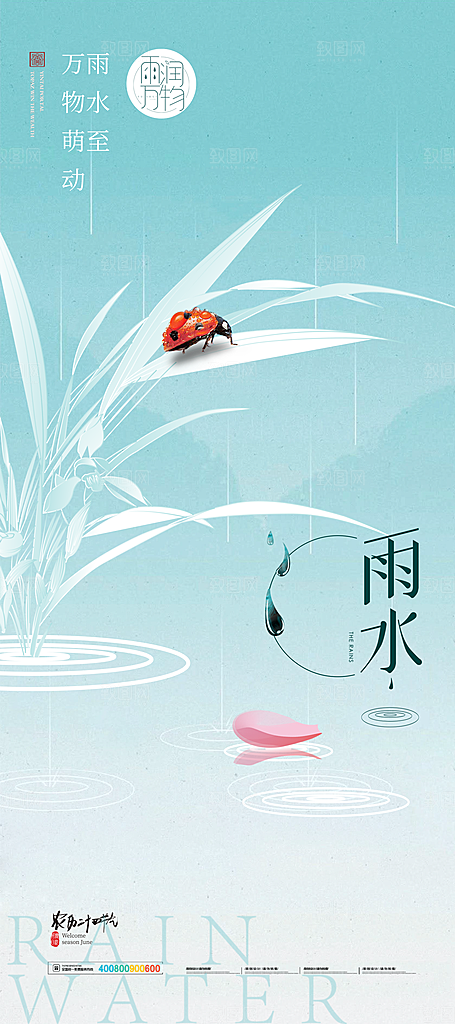 雨水节气简约大气海报