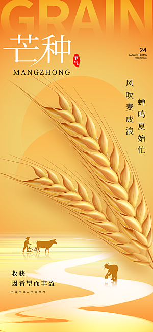 中国传统二十四节气芒种节气宣传海报
