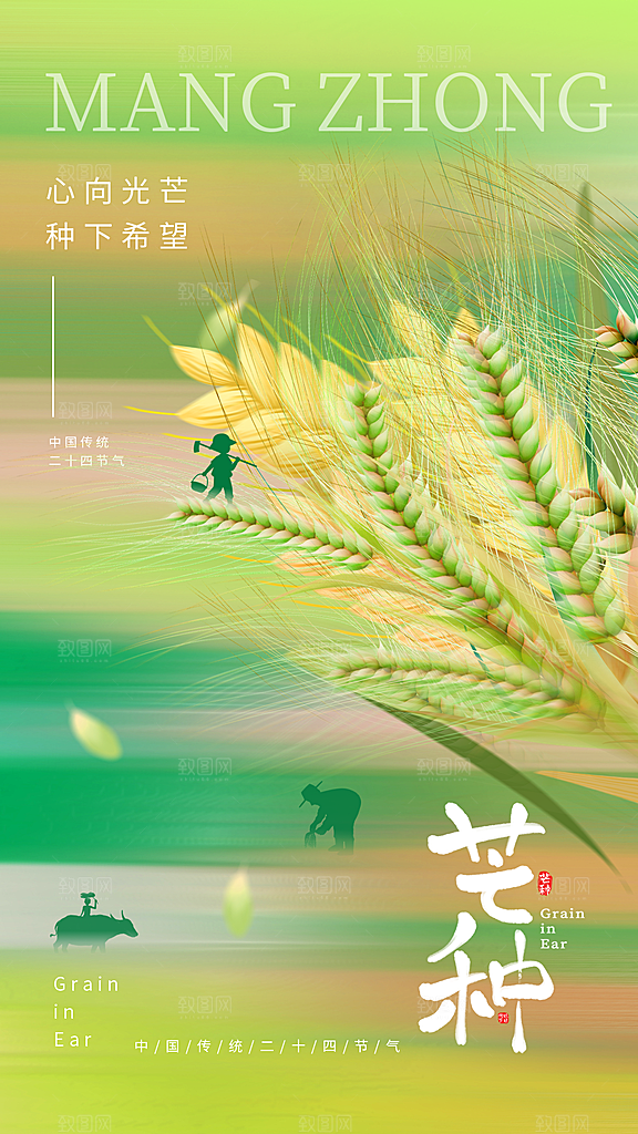 中国传统二十四节气芒种节气宣传海报