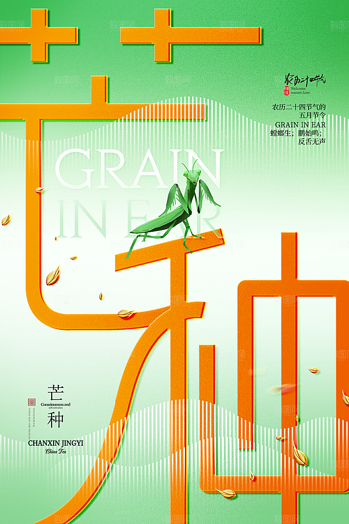 中国传统二十四节气芒种节气宣传海报