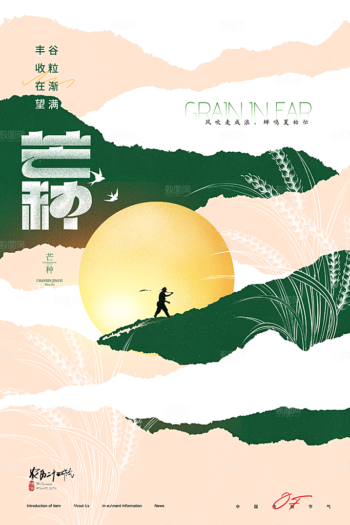 中国传统二十四节气芒种节气宣传海报