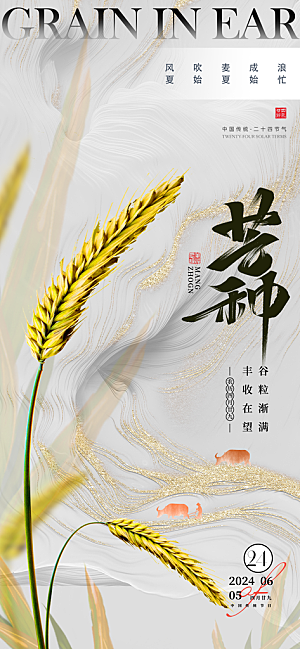 中国传统二十四节气芒种节气宣传海报