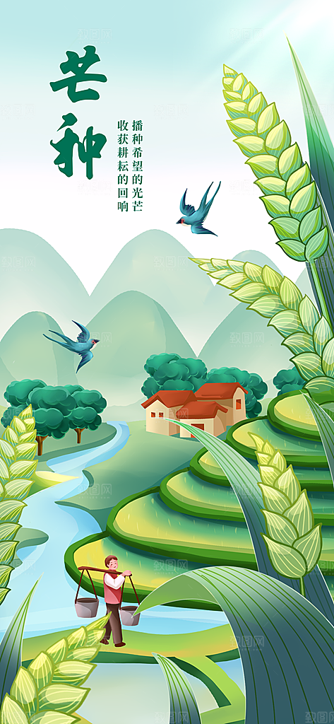 中国传统二十四节气芒种节气宣传海报
