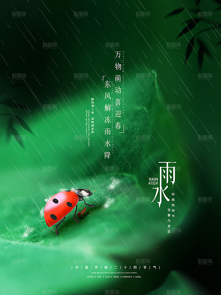 雨水节气简约大气海报