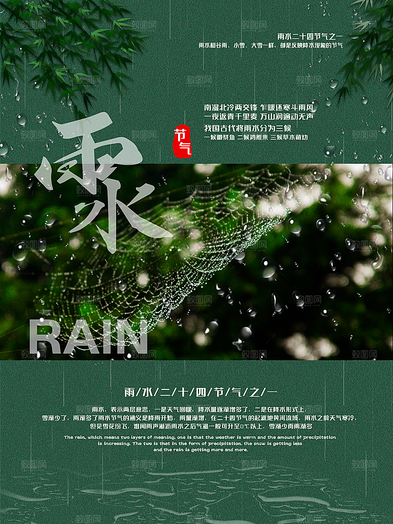 雨水节气简约大气海报