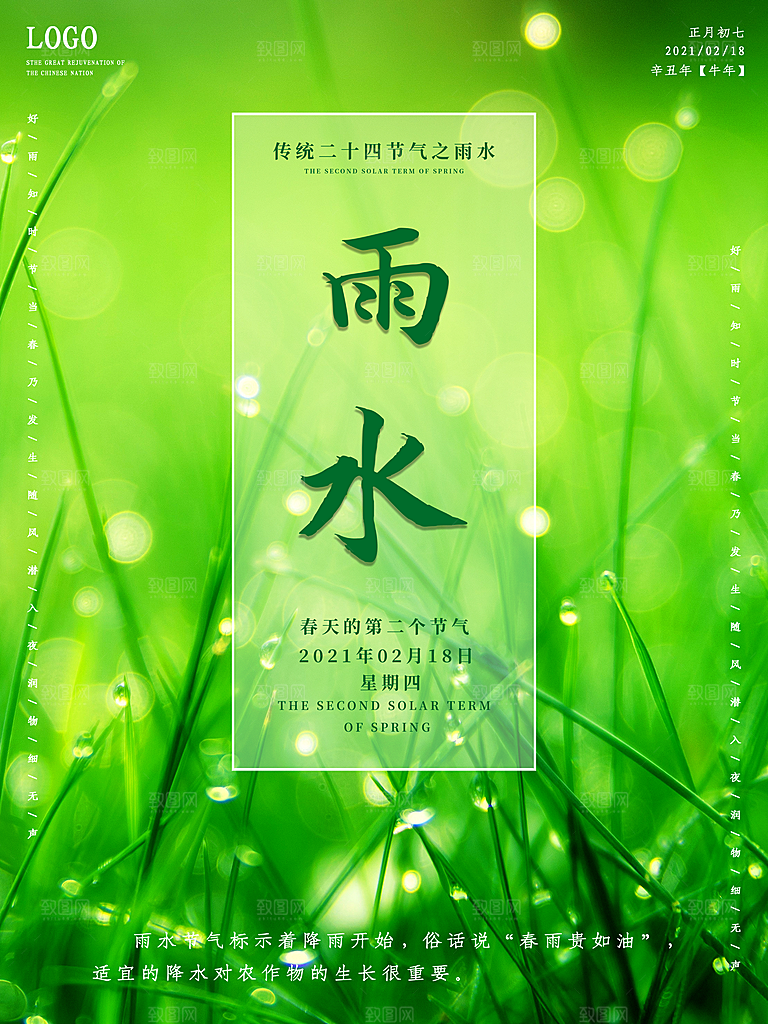 雨水节气简约大气海报