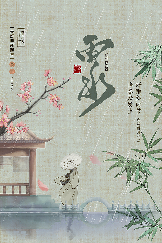 传统节气雨水海报模板