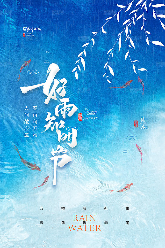 雨水节气简约大气海报