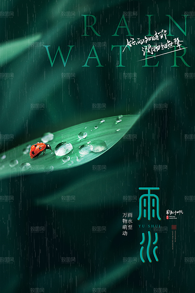 雨水节气简约大气海报