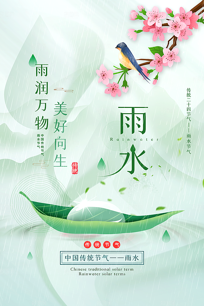 传统节气雨水海报模板