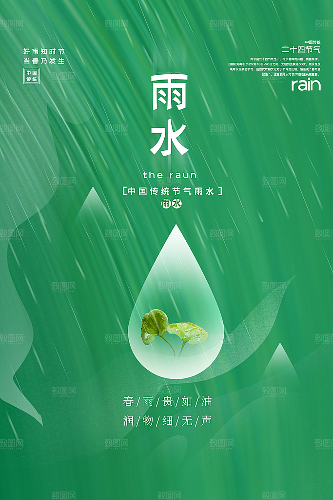 雨水节气简约大气海报